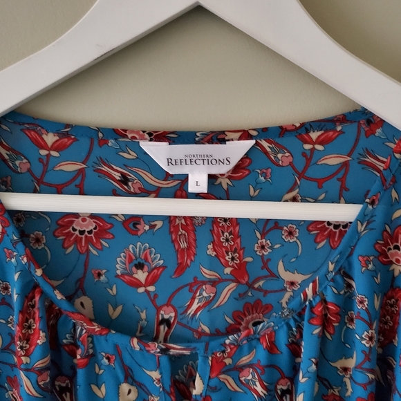 Northern Reflections L Floral Boheminan Peasant Vacation Keyhole Blouse - Picture 3 of 11